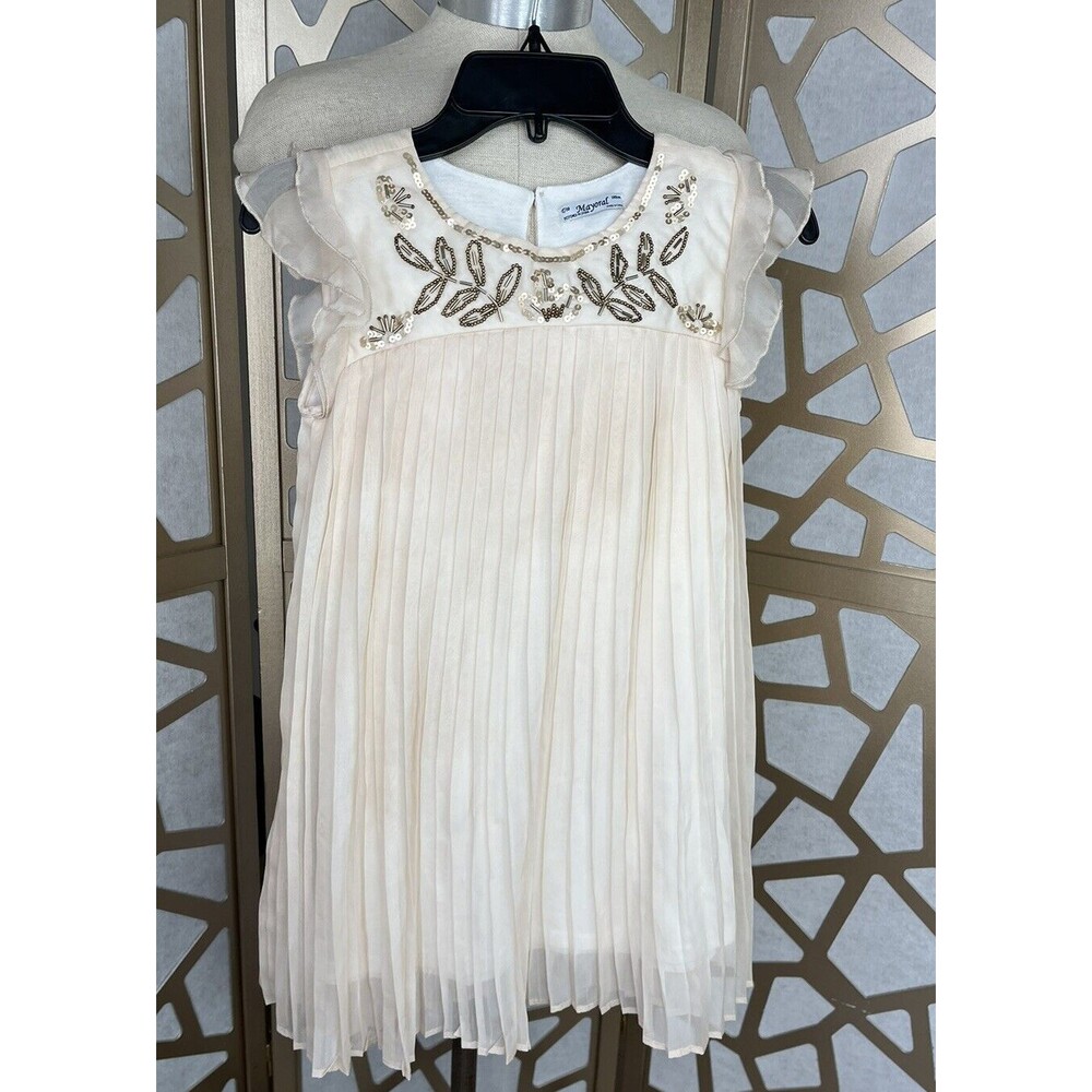 Mayoral Dress Overlay 140cm Sz 10 Girls Pleaded Special Ocasion Blush Beads